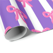 Mooie Roze Strik Roze Streep Patroon Meisjesachtig Cadeaupapier (Rol Hoek)