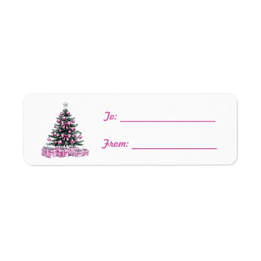Mooie Roze Strik Versiering Kerstmis Etiket (Voorkant)