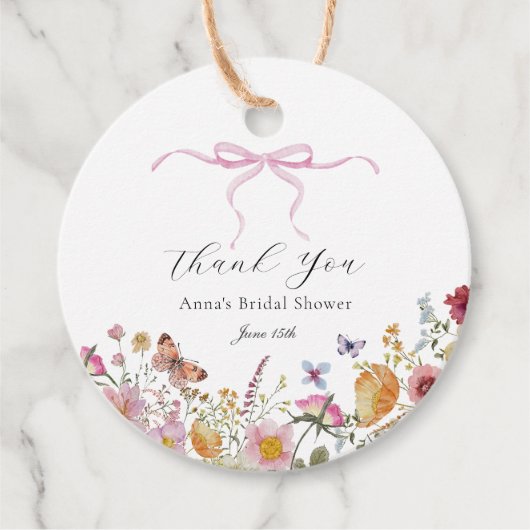 Mooie Roze Strik Wilde Bloem Bruiloft Feest Favor Bedankjes Labels (Voorkant)