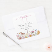 Mooie Roze Strik Wilde Bloem Bruiloft Uitnodiging  Vierkante Sticker (Envelop)