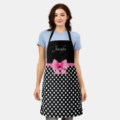 Mooie Roze Strik Zwart En Wit Naam Schort (Gedragen)