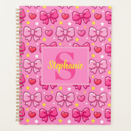 Mooie Roze Strikjes en Hartjes Persoonlijk Monogra Planner