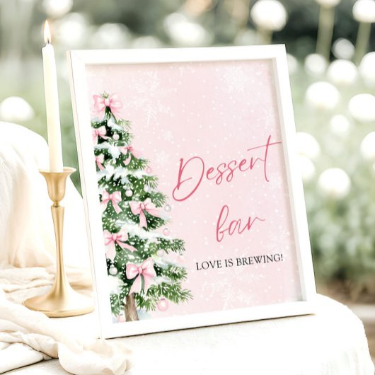 Mooie Roze Strikken Kerstboom Dessertbar Bord Poster