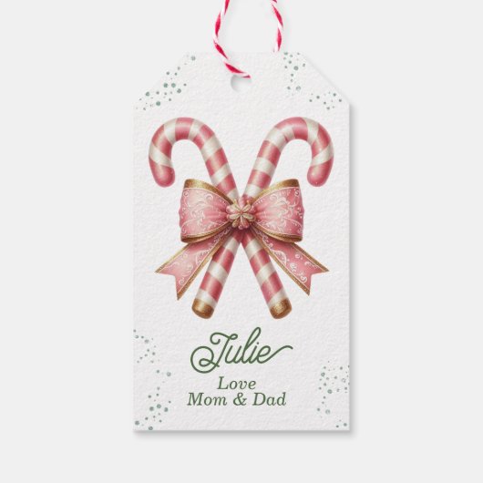 Mooie Roze Suikerstok Kerstmis Cadeaulabel (Achterkant)