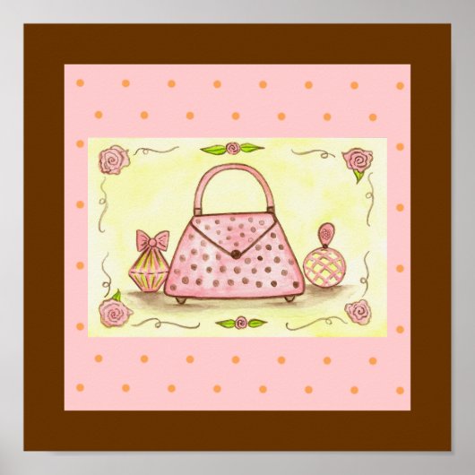 Mooie Roze Tas Parfumfles Roos Poster (Voorkant)