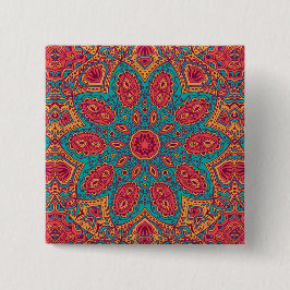 Mooie Roze Teal Oranje Zen Patroon Vierkante Button 5,1 Cm