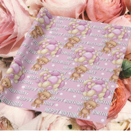 Mooie roze teddy verjaardag cadeaupapier