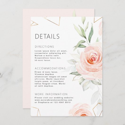 Mooie Roze Tinten Blozende Geometrische Trouwdetai Informatiekaartje (Voorkant / Achterkant)