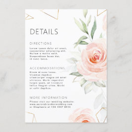 Mooie Roze Tinten Blush Geometrische Trouwdetails Informatiekaartje