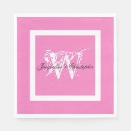 Mooie Roze Trouw Chic Witte Monogram Papieren Servet