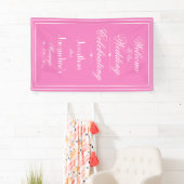 Mooie Roze Trouwfeest Witte Script Namen Welkom Spandoek (Insitu)