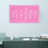 Mooie Roze Trouwfeest Witte Script Namen Welkom Spandoek (Beurs)
