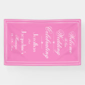 Mooie Roze Trouwfeest Witte Script Namen Welkom Spandoek (Horizontaal)