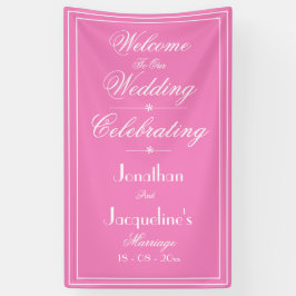 Mooie Roze Trouwfeest Witte Script Namen Welkom Spandoek