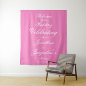 Mooie Roze Trouwfeest Witte Script Namen Welkom Wandkleed (In situ)
