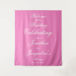 Mooie Roze Trouwfeest Witte Script Namen Welkom Wandkleed