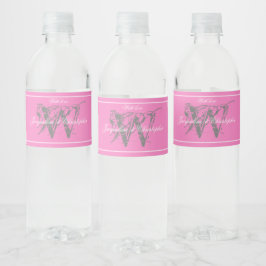 Mooie Roze Trouwgrijze Monogram Witte Namen Waterfles Etiket