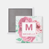 Mooie Roze Tuinrozen Monogram Magneet (Voorkant / Achterkant)