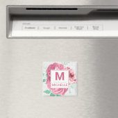 Mooie Roze Tuinrozen Monogram Magneet (Insitu (Vaatwasser))