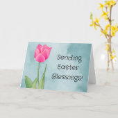 Mooie Roze Tulp Bloem Kunst Pasen Kaart (Gele Bloem)