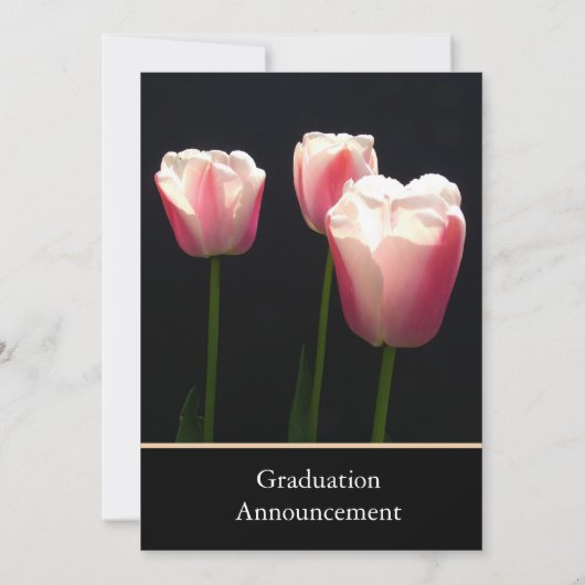 Mooie roze tulp bloemen afstudeer aankondiging (Achterkant)