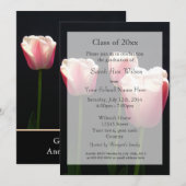 Mooie roze tulp bloemen afstudeer aankondiging (Voorkant / Achterkant)