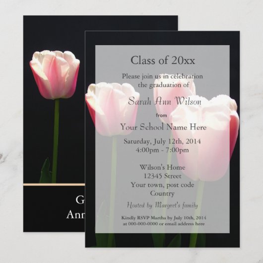 Mooie roze tulp bloemen afstudeer aankondiging (Voorkant / Achterkant)