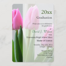 Mooie roze tulp bloemen afstudeer uitnodigingen.
