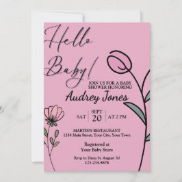 Mooie Roze Tulp en Bloemenmeisje Baby Shower Kaart