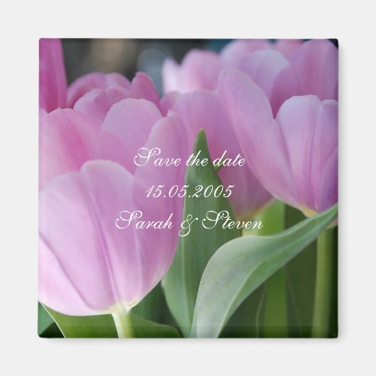 Mooie roze tulpen Save datum Magnet (Voorkant)
