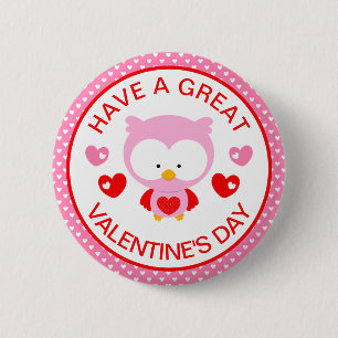 Mooie Roze Uil en Hartjes Valentijnsdag Eetbaar Ronde Button 5,7 Cm