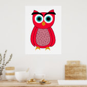 Mooie Roze Uil Illustratie Poster (Keuken)