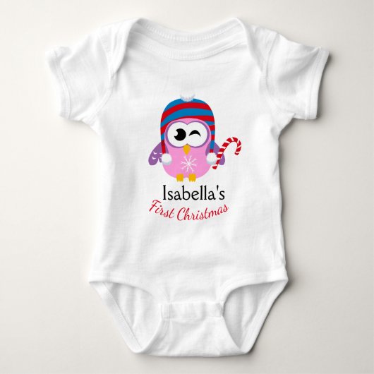 Mooie Roze Uil Snoepstok Kerstmis Baby's Eerste Ke Romper (Voorkant)
