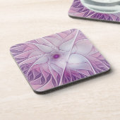 Mooie roze ventilator moderne Abstracte fractale k Bier Onderzetter (Linkerzijde)