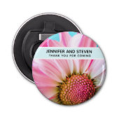 Mooie roze ventilator sluit foto-bruiloft dicht button flesopener (Voorkant)