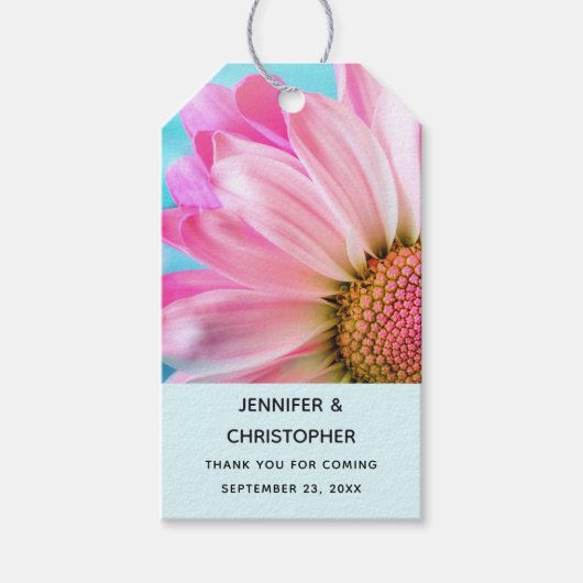 Mooie roze ventilator sluit foto-bruiloft dicht cadeaulabel (Voorkant)