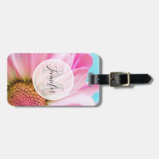 Mooie roze ventilator sluit foto-monogram af bagagelabel (Voorkant horizontaal)