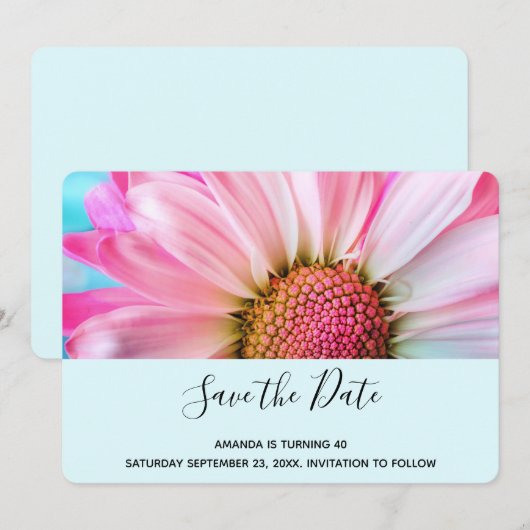 Mooie roze ventilator Sluit foto van zaterdag af Save The Date (Voorkant / Achterkant)