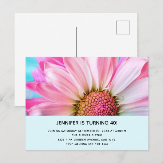 Mooie roze ventilator Sluit foto van zaterdag af Uitnodiging Briefkaart (Voorkant / Achterkant)