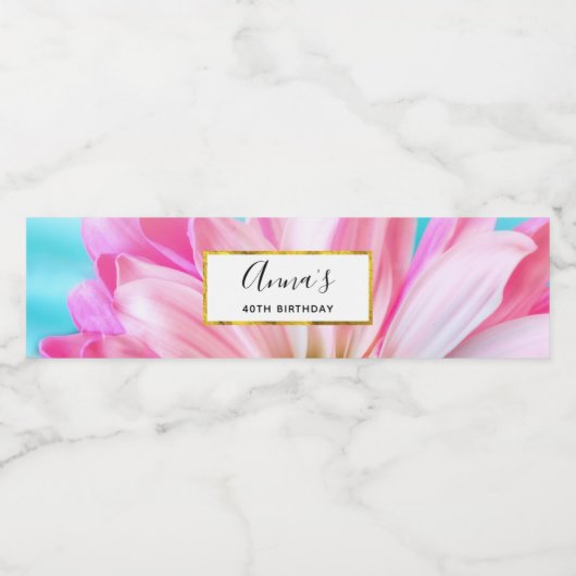 Mooie roze ventilator Sluiten Foto Waterfles Etiket (Enkel label)