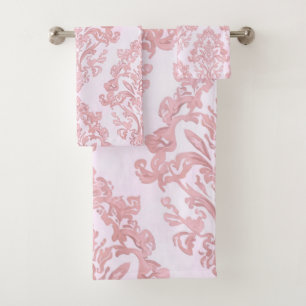 Mooie Roze Victoriaanse Damast Watercolor Patroon Bad Handdoek