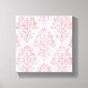 Mooie Roze Victoriaanse Damast Watercolor Patroon Canvas Afdruk