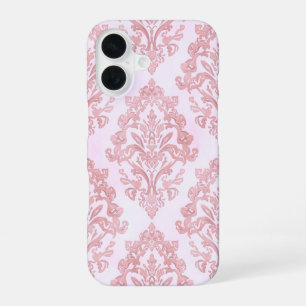 Mooie Roze Victoriaanse Damast Watercolor Patroon iPhone 16 Hoesje