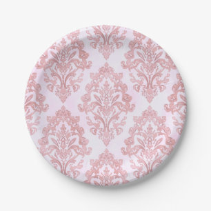 Mooie roze victoriaanse damast watercolor patroon papieren bordje