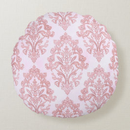 Mooie Roze Victoriaanse Damast Watercolor Patroon Rond Kussen