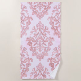 Mooie roze victoriaanse damast watercolor patroon strandlaken