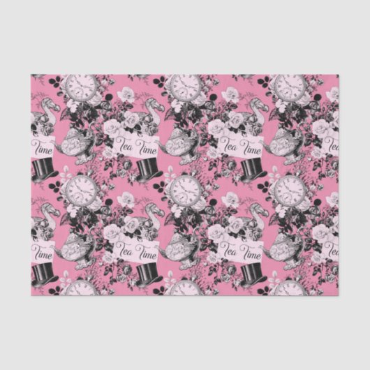 Mooie Roze Vintage Alice Theetijd Tissuepapier (Voorkant)
