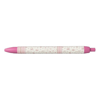 Mooie Roze Vintage Bloem Uitklapbare Zwarte Inkt Pen