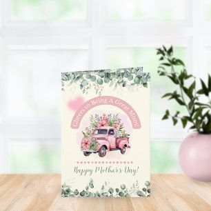 Mooie Roze Vintage Bloemen Apple Truck Moederdag Feestdagen Kaart