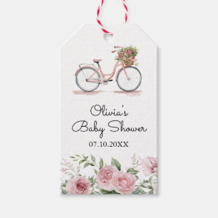 Mooie Roze Vintage Fiets Meisje Baby Shower Cadeaulabel